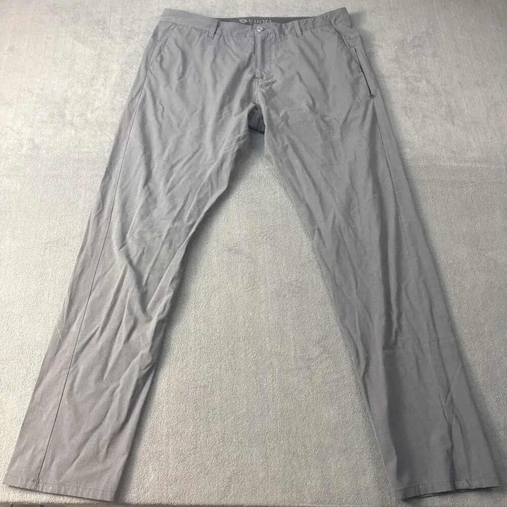 Vuori Meta Pants Mens 36x33 Gray Slim Tapered Chino Zip Pocket Travel Casual